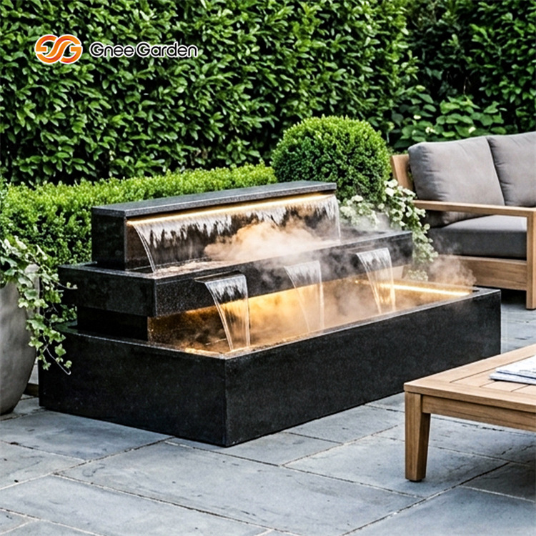 Three-tiered Outdoor Metal Fountain with Lights