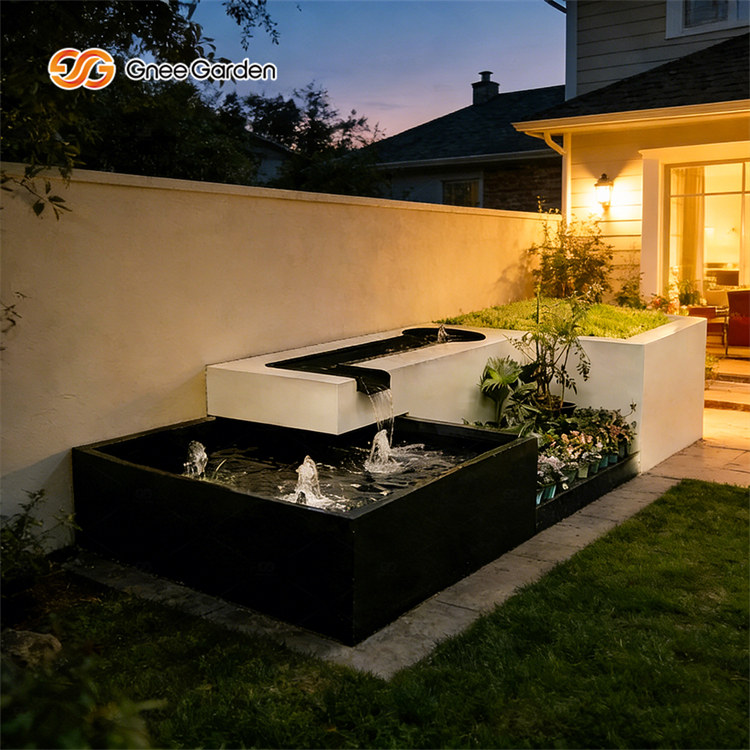 Modern Outdoor Metal Fountain with Planter