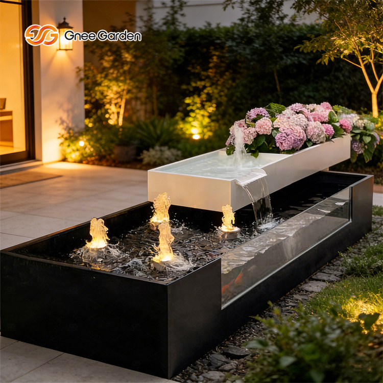 Double-layered Outdoor Metal Fountains with Planter