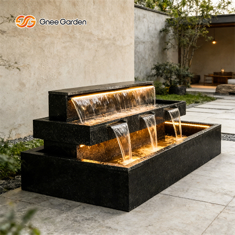Three-tiered Outdoor Metal Fountain with Lights