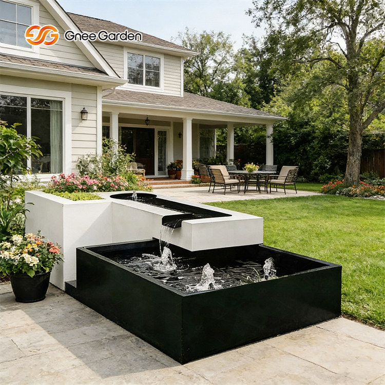 Modern Outdoor Metal Fountain with Planter
