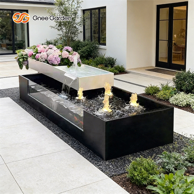 Double-layered Outdoor Metal Fountains with Planter