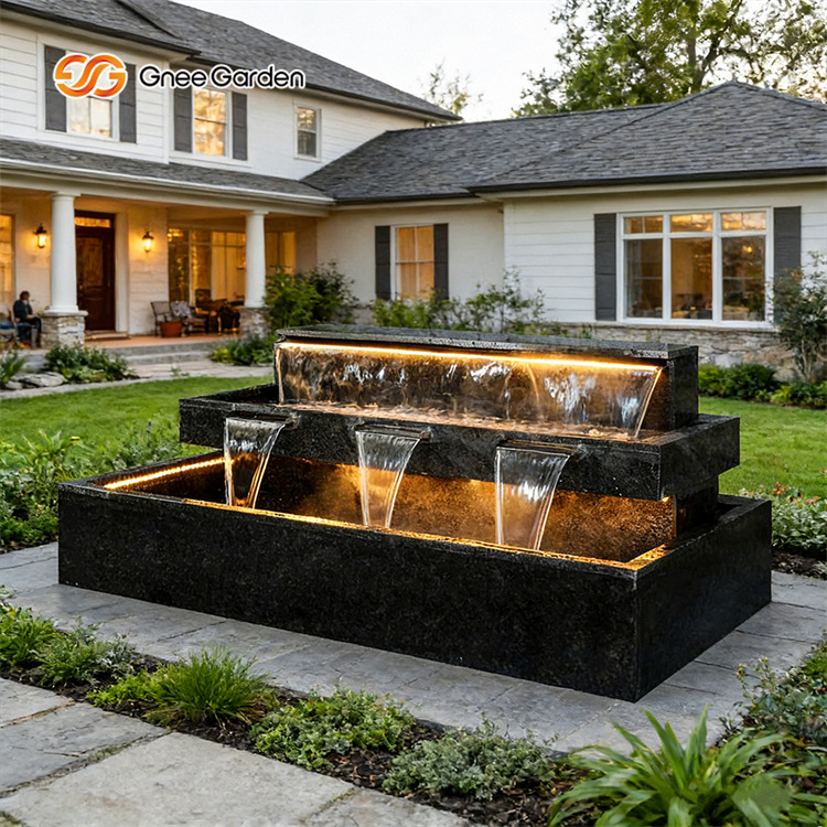 Three-tiered Outdoor Metal Fountain with Lights