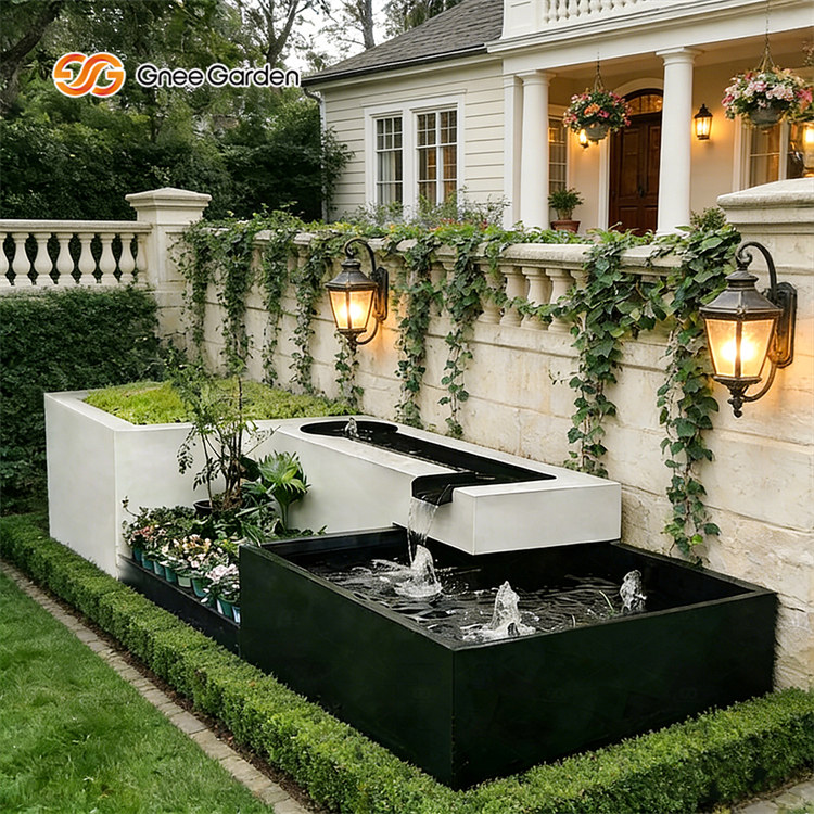 Modern Outdoor Metal Fountain with Planter