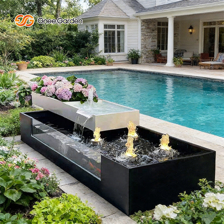 Double-layered Outdoor Metal Fountains with Planter