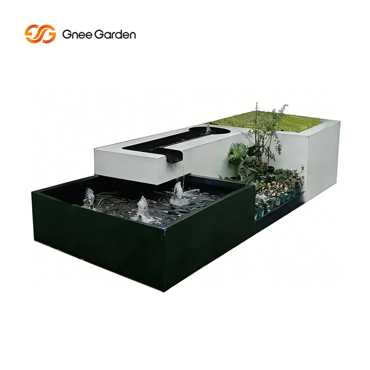 Modern Outdoor Metal Fountain with Planter